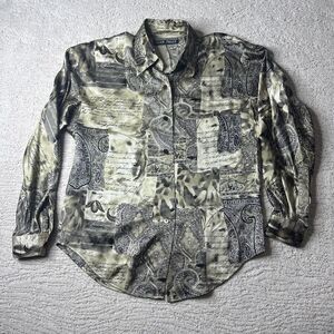 VTG Linda Allard‎ Ellen Tracy 100% Silk Paisley and Script Print Blouse Size 4